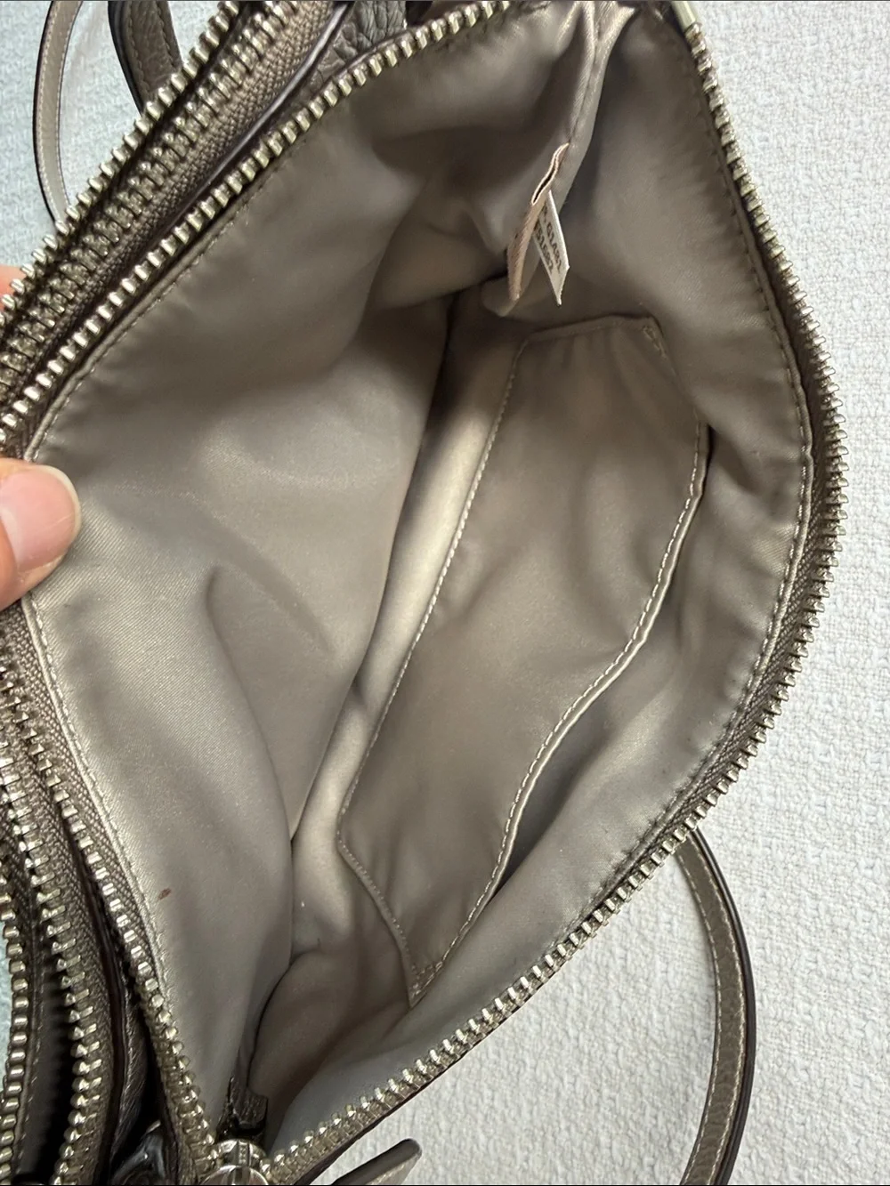 Coach Lyla bronze metallic crossbody pebbled leather bag double zippers